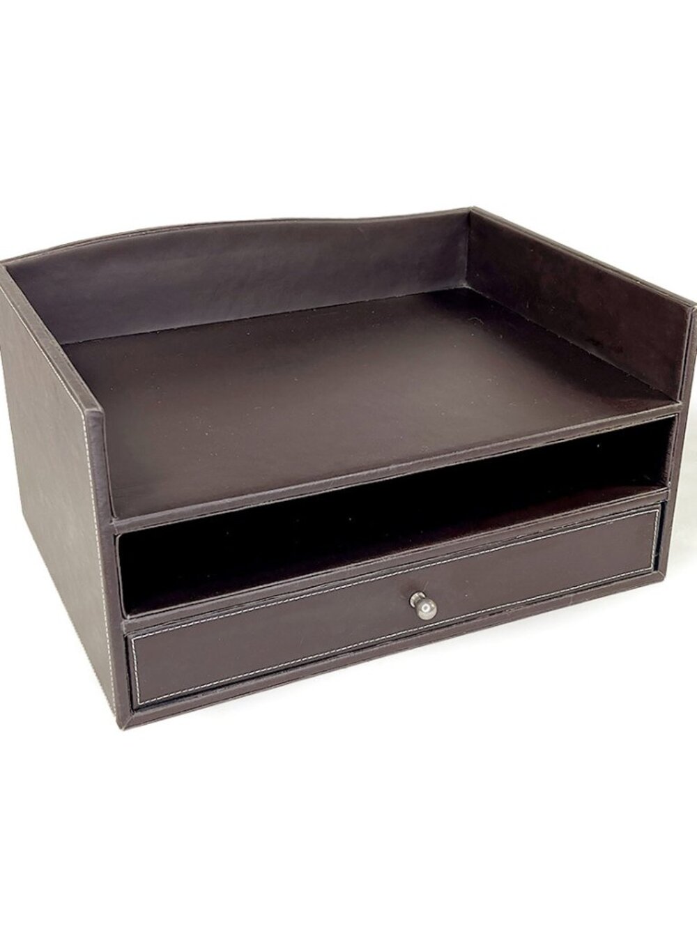 Brown Leather Multi-Tier Desk Organizer